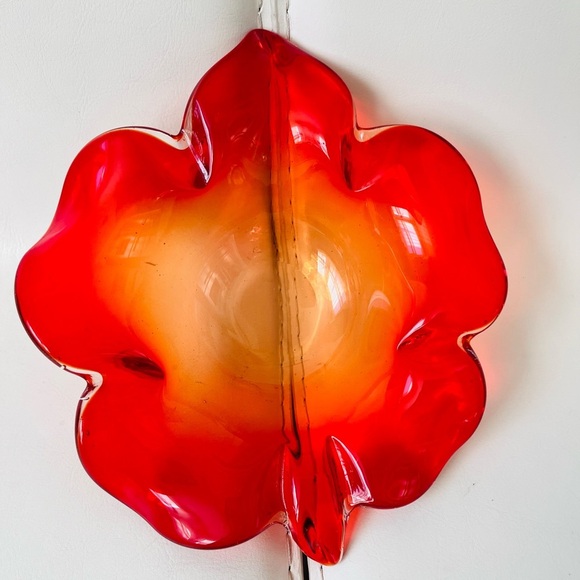 Mid century accent orange crackle art Glass bowl - Picture 12 of 13